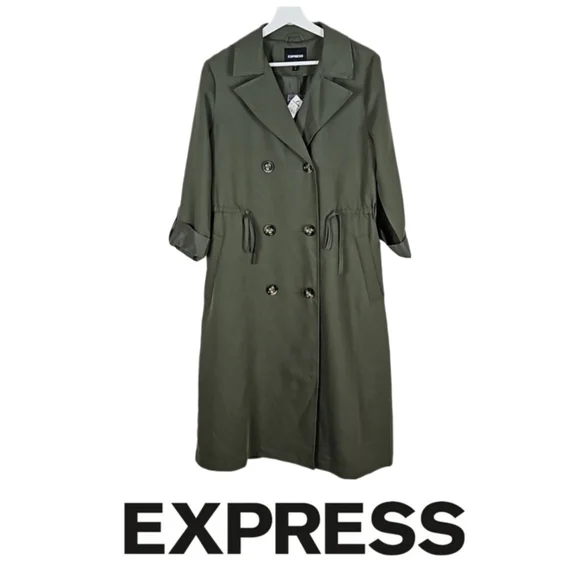 Express Modal Blend Trench Coat in Olive Green, M - Picture 6 of 6